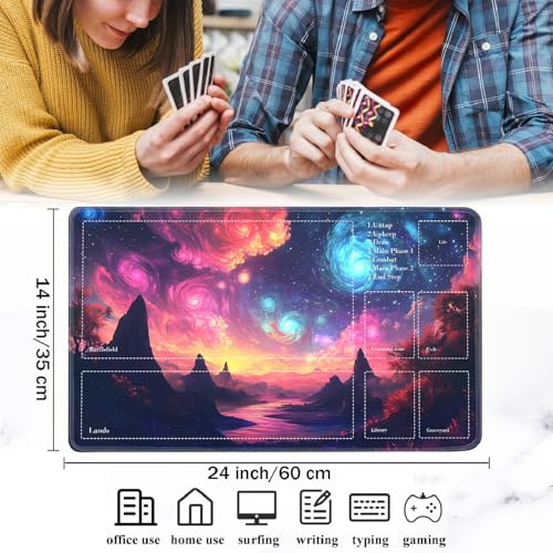 for MTG Card Playmat with Zones-Includes A Storage Bag and 6 Dice, 24 x 14 inches for TCG Playmat with Non-Slip Rubber, Game Mat, Mysterious Rotating Galaxy - color: Yux-playmats-2-2A-289