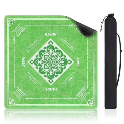 Shipped Rolled Mahjong Mat with Rules Without Creases, 3mm, 32.5" x 32.5" | Anti-Slip Rubber Base, Travel-ready with Carry Bag, Soft & Water-Repellent Surface, Noise-Reduce, for Poker & Card game - color: Green