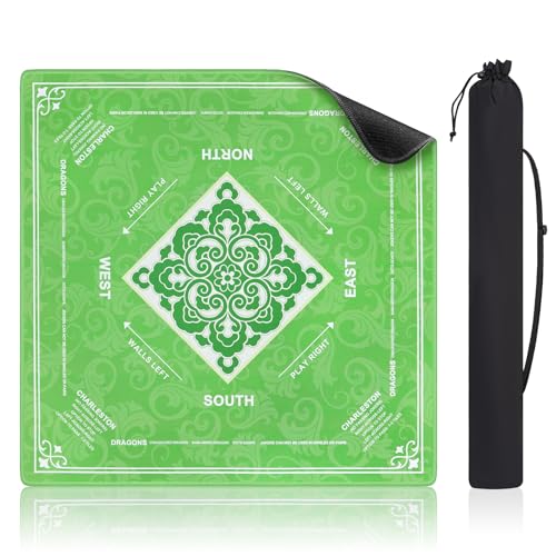 Shipped Rolled Mahjong Mat with Rules Without Creases, 3mm, 32.5" x 32.5" | Anti-Slip Rubber Base, Travel-ready with Carry Bag, Soft & Water-Repellent Surface, Noise-Reduce, for Poker & Card game - color: Green