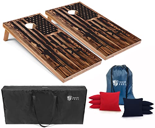 Tailgating Pros American Themed Lightweight Corn Hole Board Set w/Multicolored Built-in LED Lights, Bean Bags and Carrying Case - 4'x2' Cornhole Toss - color: Right to Bear Arms