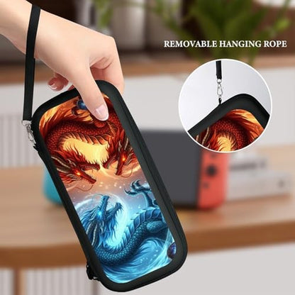 PPIKTC Carrying Case Protector Bag Compatible with Nintendo Switch, Hard Shell Game Console Organizer, Cool Fire And Ice Dragon - color: Design (204)