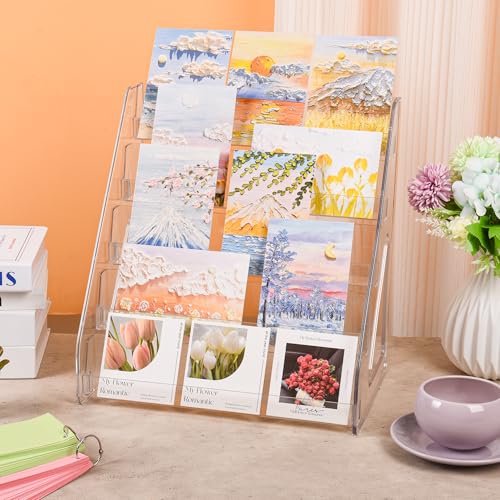 CELSOL 2 Pack Elevated 5 Tier Clear Acrylic Card Display Stand for Trading Cards, Sports Cards, Greeting Cards, Stickers – Slanted Holder for PSA Slabs, Vendors, Collectors & Retail (5 Tier 2 Pack)
