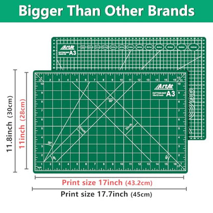 ArtAt A3 Self Healing Cutting Mat 12''x18'' 5 pack | Double-Sided 5-Ply Craft Cutting Board with Grid ,Slip-Resistant Cutting Mat for Fabric,Quilting, Crafts & Hobbies(Green) - color: Green, size: 18"L x 12"W（5pcs）