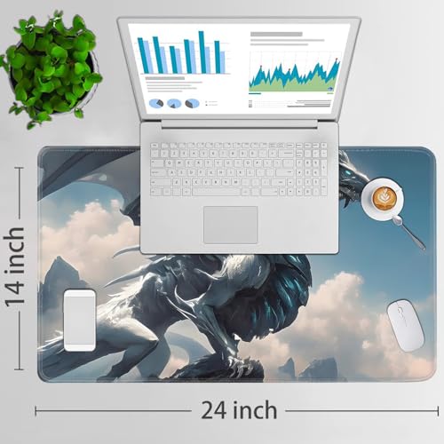 for MTG Game Playmat - 24 x 14 inches with Dices and Storage Bags, Non-Slip Base for TCG and Board Game Card Mats, Trading Card Games Mat, White Dragon Pattern Collectible Card Playmats - color: Jv-playmat-p7-1-h224