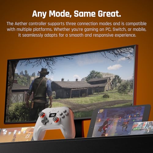 BIGBIG WON Wireless Gaming Controller with LCD Display – Hall Effect Joystick & Triggers, 1000Hz Polling Rate, PC/Switch/Android/iOS Compatible, Dual Back Buttons, Turbo, HD Rumble, Wired/Bluetooth/2.4G AETHER Wireless Gamepad - color: 1.Aether