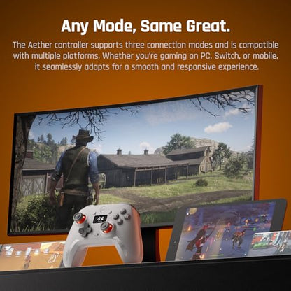 BIGBIG WON Wireless Gaming Controller with LCD Display – Hall Effect Joystick & Triggers, 1000Hz Polling Rate, PC/Switch/Android/iOS Compatible, Dual Back Buttons, Turbo, HD Rumble, Wired/Bluetooth/2.4G AETHER Wireless Gamepad - color: 1.Aether