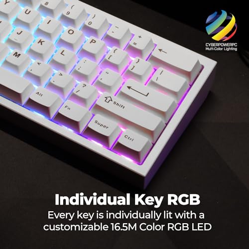 CyberPowerPC CK60 White 60% Hot-Swappable RGB Customizable Mechanical Gaming Keyboard, Dampening Foam, Aluminum CNC Case w/Gateron Red Switches and PBT Keycaps - color: White