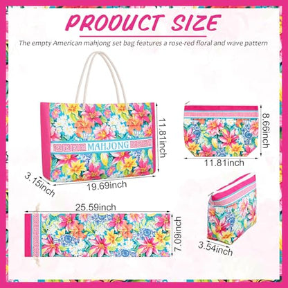 Soulchen 3 Pcs Empty Mahjong Bag Set American Mahjong Buckled and Zippered Carrying Bag with Handle, Tile case and Drawstring Protective Sleeve for Rack Game Travel Accessories Gift(Rose Red Floral) - style: Rose Red Floral