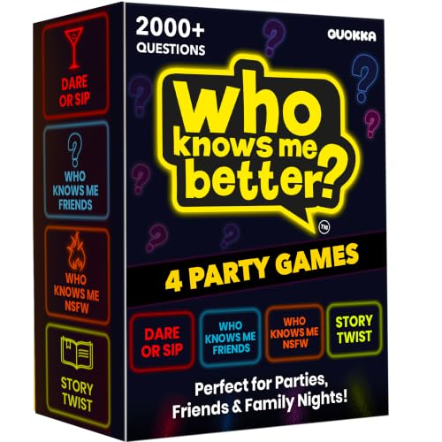 Quokka Party Games Set – Who Knows Me Better Collection with 4 Game in 1 Box – 2000+ Questions – Card Games for Adults and Teens – Board Game for Family Night, Friends & Couples Ages 15+ - color: Adult Set