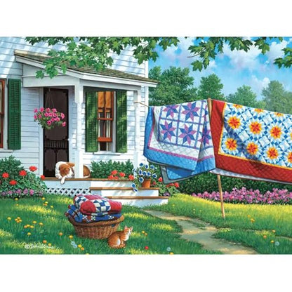 Bits and Pieces 50 Piece Puzzles for Adults - Calico Country - 50 Extra Large Pieces 15" x 19" Jigsaw Puzzles, Quilts Farm Spring, No 2 Pieces Alike - size: 50 Piece Puzzle