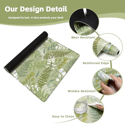 Baziabbo Green Desk Mat,XXL Extended Large Mouse Pad,Gaming Mousepad with Stitched Edge,Non-Slip Rubber Base Keyboard Desk Pad for Home Office Study Game (Ferns) - color: Ferns