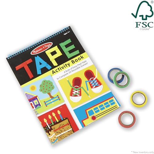 Melissa & Doug Tape Activity Book for Kids with 4 Easy-Tear Tape Rolls (Blue, Green, Red, Yellow) & 20 Reusable Scenes on Spiral-Bound Sheets, Road Trip Activities & Travel Toys for Kids Ages 4+ - size: 0.45 inch