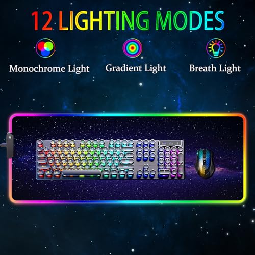 RGB Gaming Mouse Pad, Large Mousepad with Led Light, Gaming Accessories Keyboard Pad for Desk, Non-Slip Rubber Base Big Mouse Mat for Gamer, 31.5 X 11.8 Inch, Black Gold Mountain - color: 09 Purple Space