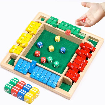 AICase Shut The Box Dice Game,Color Stack Game Family Edition Game,Easter Basket Stuffers 2-4 Player Family Wooden Board Table Math Games for Adults and Kids, 8 Dices Classics Games for Classroom,Home