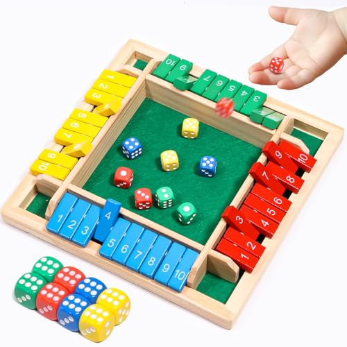 AICase Shut The Box Dice Game,Color Stack Game Family Edition Game,Easter Basket Stuffers 2-4 Player Family Wooden Board Table Math Games for Adults and Kids, 8 Dices Classics Games for Classroom,Home