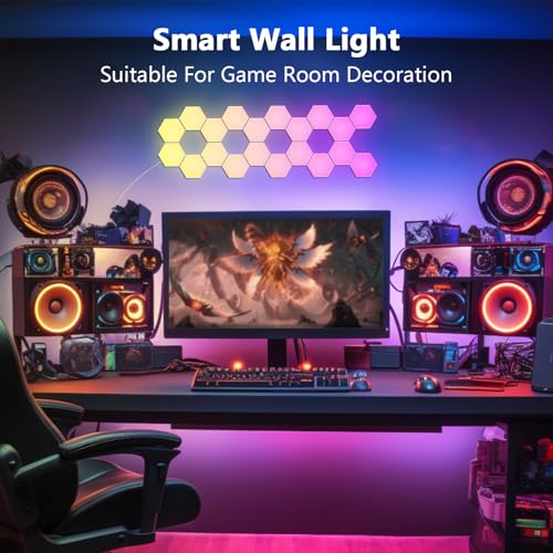 Hexagon Ld Wall Panels, 10 PCS Smart WiFi Hexagon Led Wall Lights Sync Music, Gaming Led Compatible with Alexa for Living Room, Game Room Accessories (10 PCS)