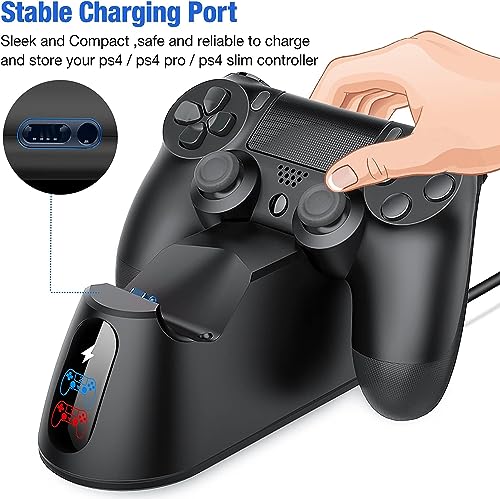 PS4 Controller Charger Dock Station with Charging Cable,1.8Hour Fast-Charging PS4 Controller Charger Station for PlayStation 4 Dualshock 4 Chargers - color: Black-Blue