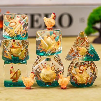 Resin D&D Dice Set, Hen Chicken DND Animal Polyhedral Dice for Dungeons and Dragons, RPG, MTG DND 7-DIE (D4, D6, D8, D10, D12, D20, D%) - color: Hen