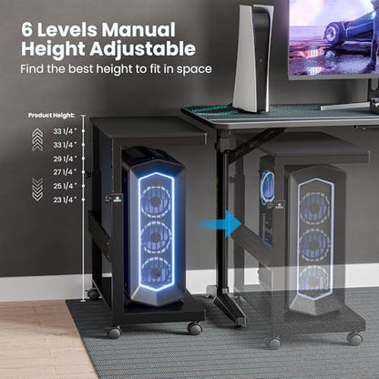 EUREKA ERGONOMIC PC Stand Computer Cart, Height Adjustable Tower Stand 2-Tier Suit for ATX Case Printer, Metal Rolling Cart on Wheels for Gaming Home Office, Carbon Fiber - color: Carbon Fiber