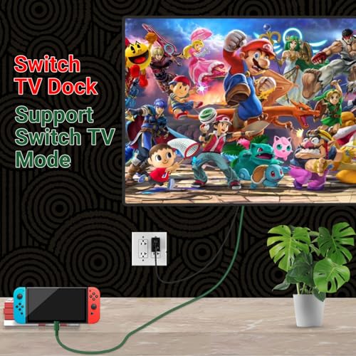 Switch Dock Mini Portable, 1.8M/ 6FT Switch TV Dock, Switch Docking Station with 4K/1080P HDMI Adapter and 100W Charging Port, Dark Green, Not for Switch 2