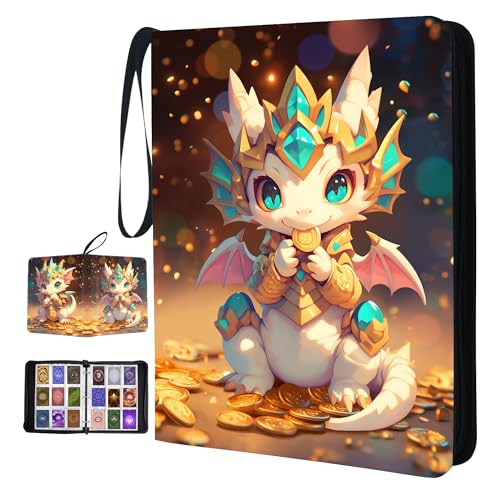 Dragon Trading Card Binder 9 Pocket, Card Binder 900 Pockets Holder 900 Cards Collectible with Game Cards, Zipper Binder for Boys Girls and Collectors - color: Dragon-White Dragon, size: 900 Pockets