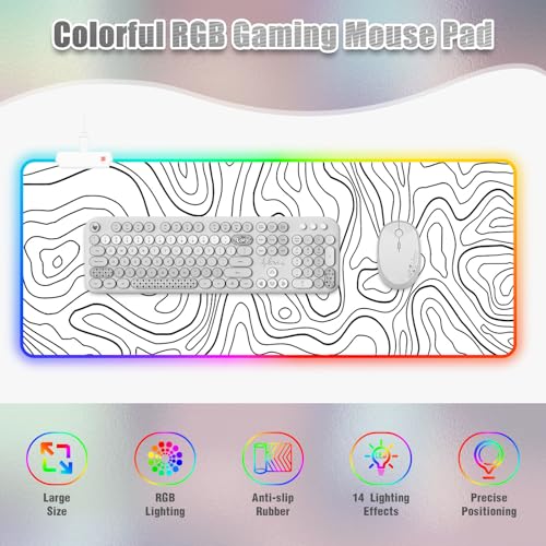 RGB Mouse Pad for Gaming I Large Mousepad with 14 Led Modes I Keyboard Pad Gaming Desk Mat I Non-Slip Rubber Base Mouse Mat I 900x400x4mm Waterproof Mousepad for Gamer I Cool White Line - color: White Line