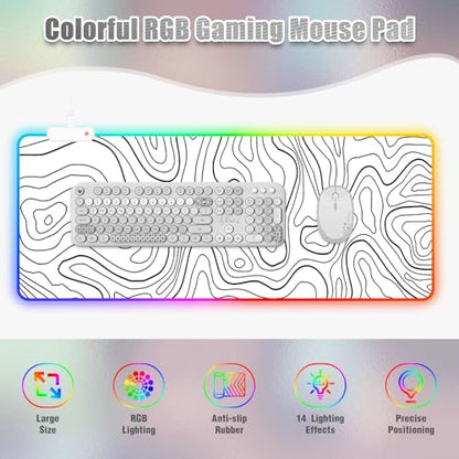 RGB Mouse Pad for Gaming I Large Mousepad with 14 Led Modes I Keyboard Pad Gaming Desk Mat I Non-Slip Rubber Base Mouse Mat I 900x400x4mm Waterproof Mousepad for Gamer I Cool White Line - color: White Line