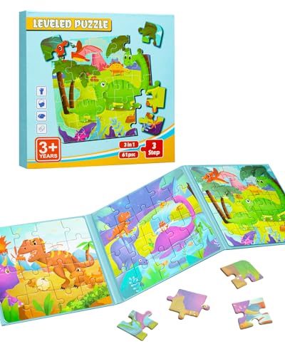 Dinosaur Magnetic Puzzles for Toddlers 3-5, 3 in 1 Travel Puzzles Book Games for Kids Ages 2-4, Travel Games and Toys for 3 4 5 6 Year olds Boys and Girls (Dinosaur 1) - style: Level 2 Dinosaur