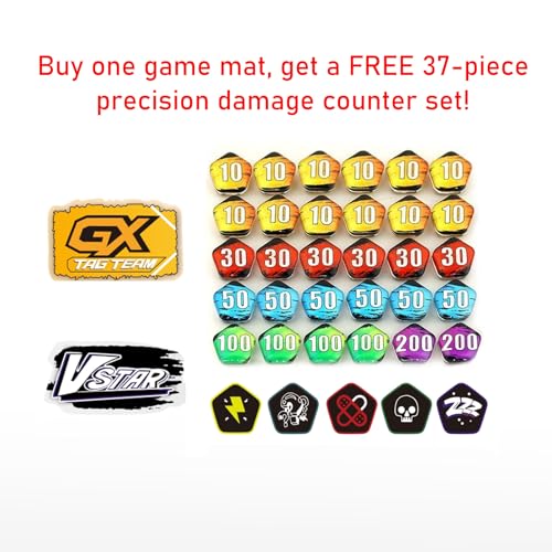 Trading Card Game Playmat – 2-Player Trainer Mat with 37 Damage Counters and Professional Storage Bag (Red) - color: Red