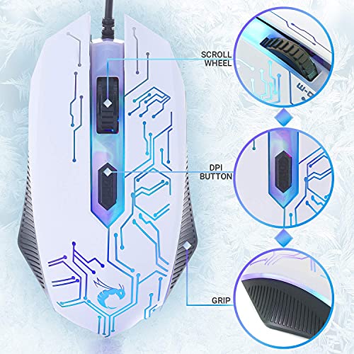 Gaming Keyboard and Mouse and Gaming Headset & Mouse Pad, Wired LED RGB Backlight Bundle for PC Gamers Users - 4 in 1 White Edition Hornet RX-250 - color: White