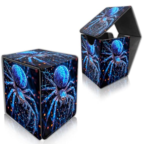 for MTG Deck Box, Trading Card Storage Case Holds 100+ Sleeved Cards, Glowing Blue Spider on Web Magnetic Closure Durable Deck Holder for Magic The Gathering, TCG & Commander - color: Glowing Blue Spider on Web