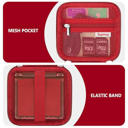 Supmay Hard Carrying Case for Anbernic RG Rotate/ RG34XXSP/ RG35XXSP Retro Handheld Game Console/ Game Boy Advance SP, Retro Game Travel Storage Holder with Mesh Bag for Battery, USB Cable, Red - color: Red