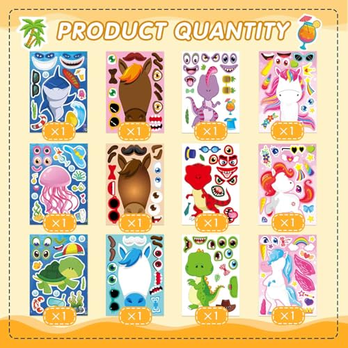 24 Sheets Make a Face Stickers for Kids Toddlers, Make Your Own Animal Mix and Match Sticker Sheets with Sea Animals Horses Dinosaurs Unicorns for Kids Crafts Party Favors Goodie Bags Stuffers - style: Animal