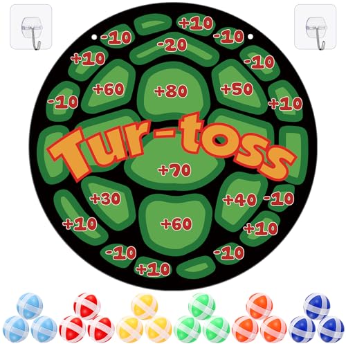 Poen Turtle Party Game Favors 24x24 Turtle Dart Board with 18 Sticky Balls Toys Pizza Favors Video Birthday Supplies Decoration Gift Under the Sea Party Game