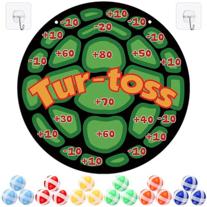 Poen Turtle Party Game Favors 24x24 Turtle Dart Board with 18 Sticky Balls Toys Pizza Favors Video Birthday Supplies Decoration Gift Under the Sea Party Game