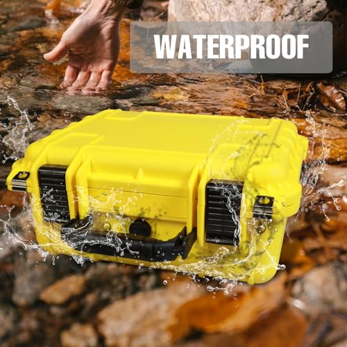 Jack Boss 14x 11.5x 6.5 Inch Hard Case, Portable Weather Waterproof Protective Camera Case with Customizable Foam, Fit Use of Drones, Camera, Equipments, Yellow - color: YELLOW, size: 13.6x11.4x6 in