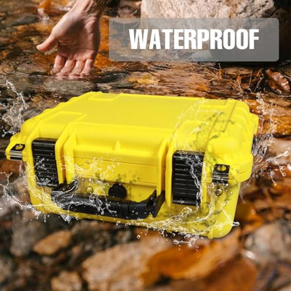 Jack Boss 14x 11.5x 6.5 Inch Hard Case, Portable Weather Waterproof Protective Camera Case with Customizable Foam, Fit Use of Drones, Camera, Equipments, Yellow - color: YELLOW, size: 13.6x11.4x6 in