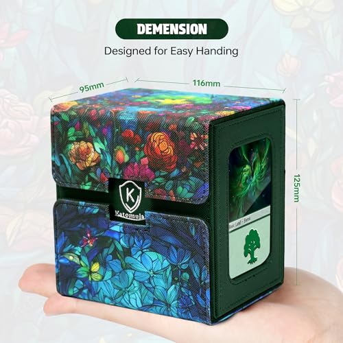 Katomula Card Deck Box for MTG Commander, Trading Cards Case Holds 100 Double-Sleeved Cards with Commander Display and Dice Tray-Forest - style: Forest