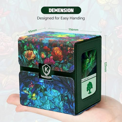 Katomula Card Deck Box for MTG Commander, Trading Cards Case Holds 100 Double-Sleeved Cards with Commander Display and Dice Tray-Forest - style: Forest