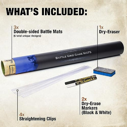 Tidyboss DND Expansion Pack | 3 X Double Sides 24x 36 Game Grid Mat | 6 Terrains with Lava, Sea, Forest, Cave, Swamp and Desert | Includes 2 x Dry Erase Markers, Eraser and Clips - color: 3-pack Expansion