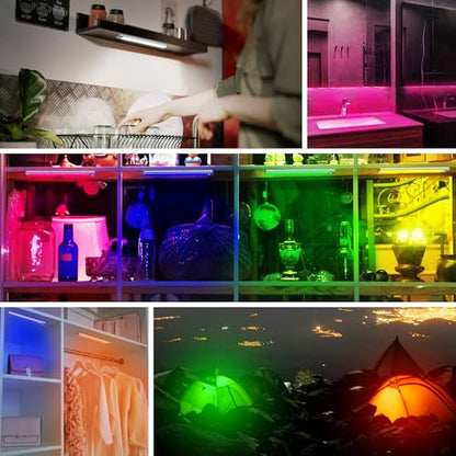 LEPOTEC Wall Lights, 10" Under Cabinet Lighting with Music Sync, 2200mAh Rechargeable Wireless Motion Sensor Gaming Light Bar, TV Backlighting with App Control for Kitchen, Bedroom, Hallways, Closets - size: 2 pack