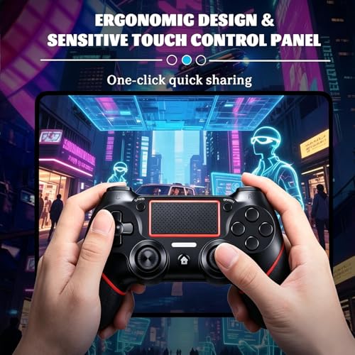 Wireless Controller for Ps4 Controller Compatible with PS4/Slim/Pro/Windows PC,with Touchpad/Vib-ration/Built-in Speaker&3.5mm Headphone Jack/Six-axis Motion Control/USB-C Charging Cable (BLACK RED) - color: Red Black