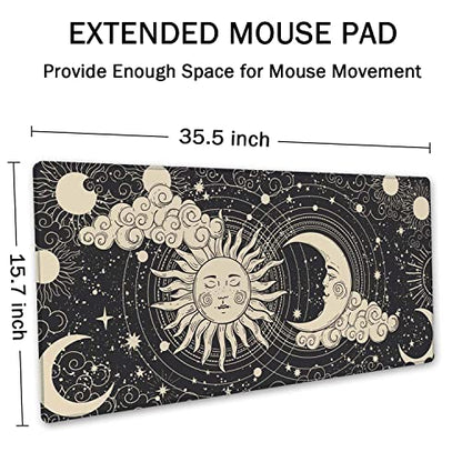 SSOIU Astrology Sun with Moon Mouse Pad 35.5 X 15.7 Inch XXL Black Full Desk Mousepad Extended Large Non-Slip Rubber Base Waterproof Big Keyboard Mat with Stitched Edges for Gaming and Office - color: Astrology Sun With Moon