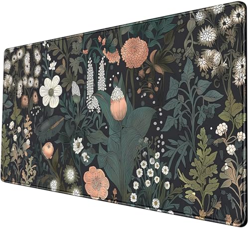 Dark Flower Desk Mat Floral Plants Mouse Pad Boho Aesthetic Wildflowers Large Gaming Mousepad Desk Pad, XXL Keyboard Mouse Mat Full Desktop Mat Women Office Desk Accessories 31.5"x15.7" - color: A5- Dark Flowers
