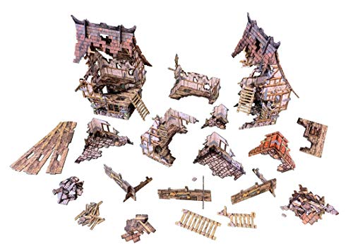 Fantasy Battle Systems Figure Wargames Terrain Village Ruins - Multi Level Tabletop War Game - 28mm Miniature Wargaming Roleplaying - 163 Piece Warhammer Battles Painted Model Scenery - BSTFWE013
