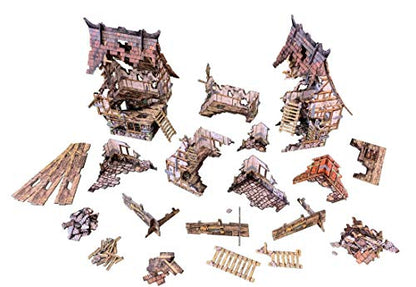 Fantasy Battle Systems Figure Wargames Terrain Village Ruins - Multi Level Tabletop War Game - 28mm Miniature Wargaming Roleplaying - 163 Piece Warhammer Battles Painted Model Scenery - BSTFWE013