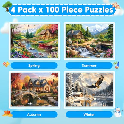 4-Pack 100 Piece Puzzles for Seniors Country Life Large Piece Puzzles for Seniors Puzzle Dementia Alzheimer's Products Activities for Elderly Adults Kids Puzzle for Kids Ages 6-8 8-10 - style: Country Life