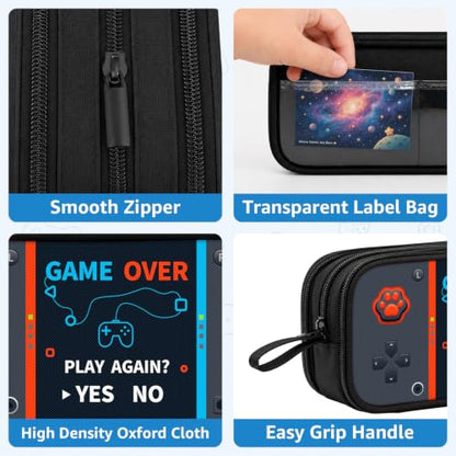 Game Controller Pencil Case for Boys Kids Teens, Large Capacity Pencil Pouch with 3 Compartments, 7 Pockets and Label Pocket for School College Office Travel (Gray) - color: Gray