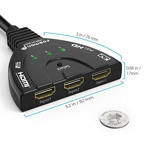 Fosmon 4K HDMI Switch, 3 Port HDMI Switcher with Pigtail Cable, Supports 30Hz, HDCP, Ultra HD for HDTV, PS5, Xbox, Fire Stick (Pack of 2) - size: 4k@30Hz (Pack of 2)