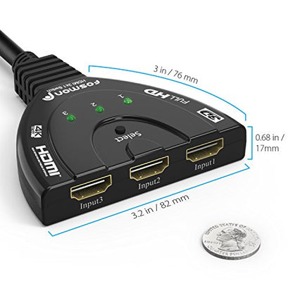 Fosmon 4K HDMI Switch, 3 Port HDMI Switcher with Pigtail Cable, Supports 30Hz, HDCP, Ultra HD for HDTV, PS5, Xbox, Fire Stick (Pack of 2) - size: 4k@30Hz (Pack of 2)